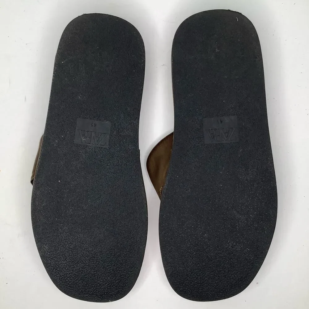 Zara Brown Satin Textile Low Platform Thong Flip Flop Women’s Sandals Sz 10.5 - Picture 9 of 10